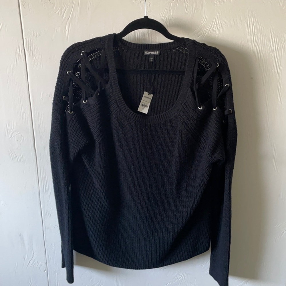 Black long sleeved knit sweater